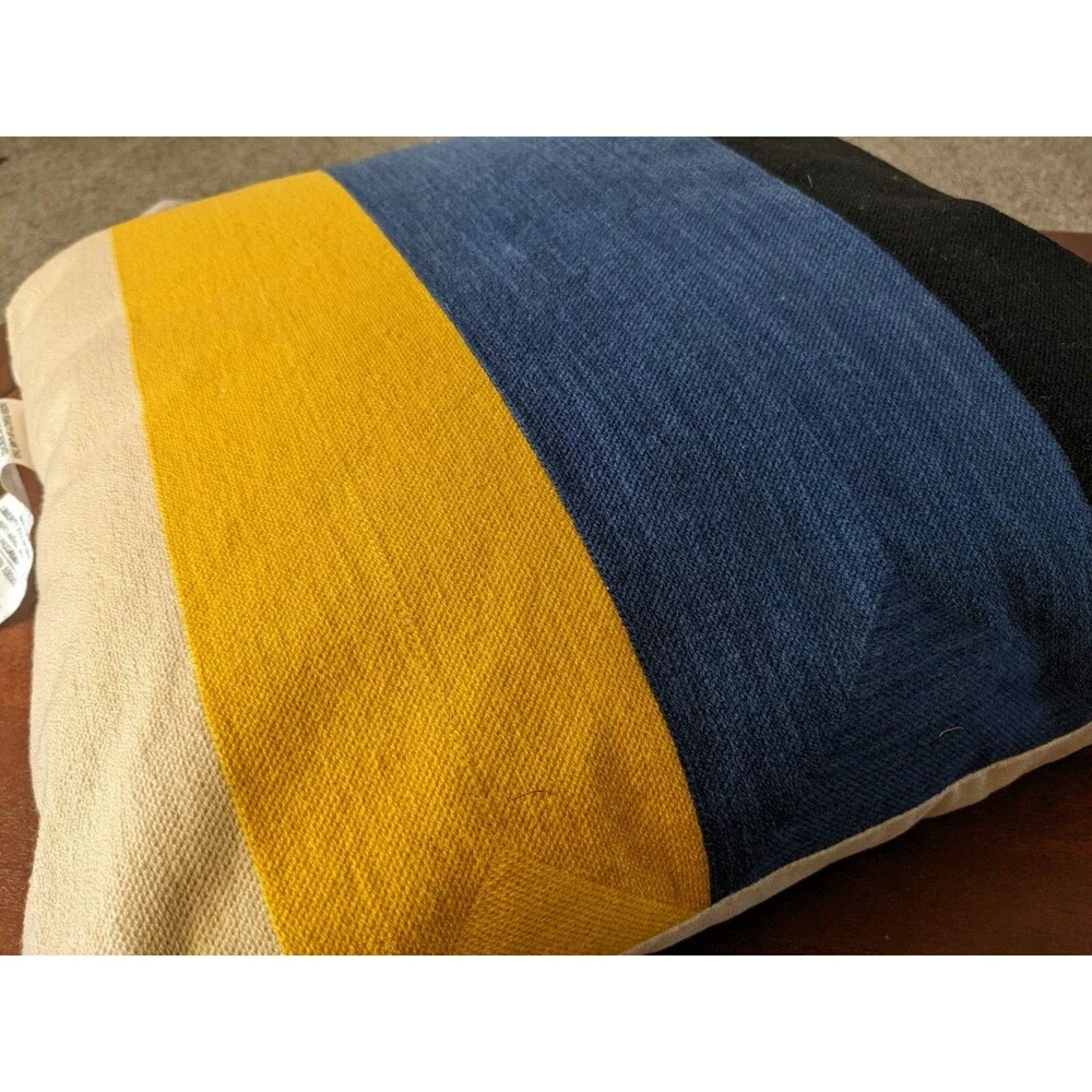 Crewel Embroidered Stripe Square Throw Pillow 20
